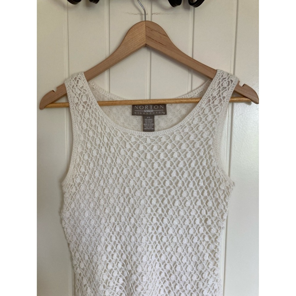 Vtg Norton McNaughton White Crochet Tank Top Size SP Boho Feminine Lined - Picture 3 of 8
